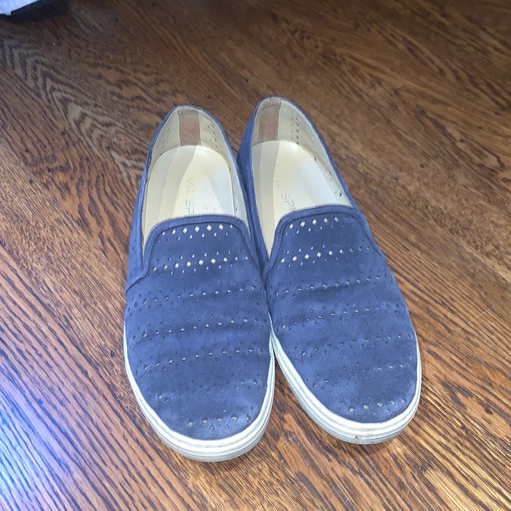 Via Spiga blue leather slip on shoes